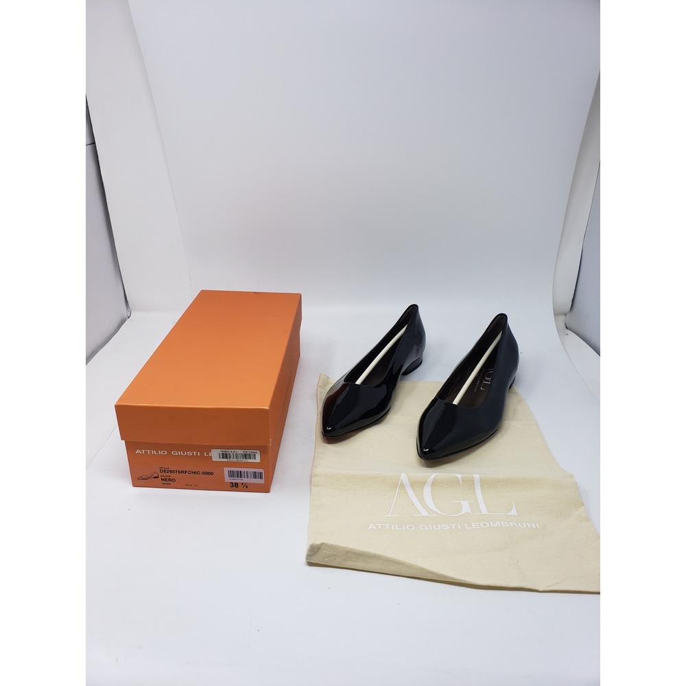 AGL Pointed Toe Ballet Flats W/ Small Heel & Shiny Exterior EU Size 38.5 Womens